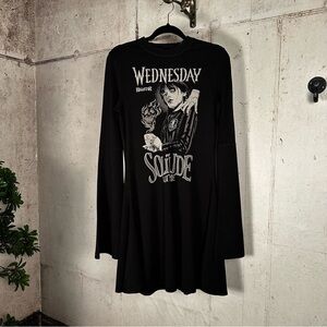 Killstar Wednesday Addams black long bell  sleeve skater dress size XS